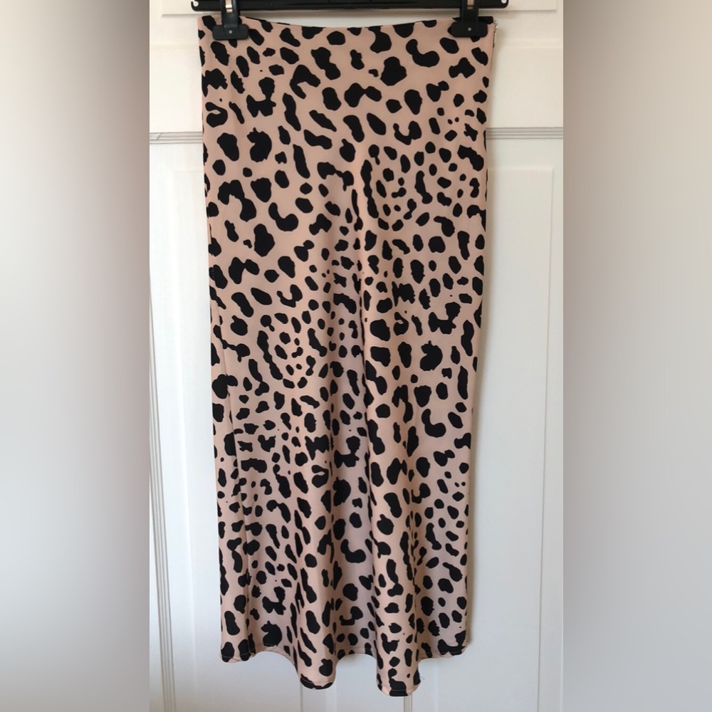 BOOHOO Leopard Spot Print Bias Cut Midi Skirt | Size XS